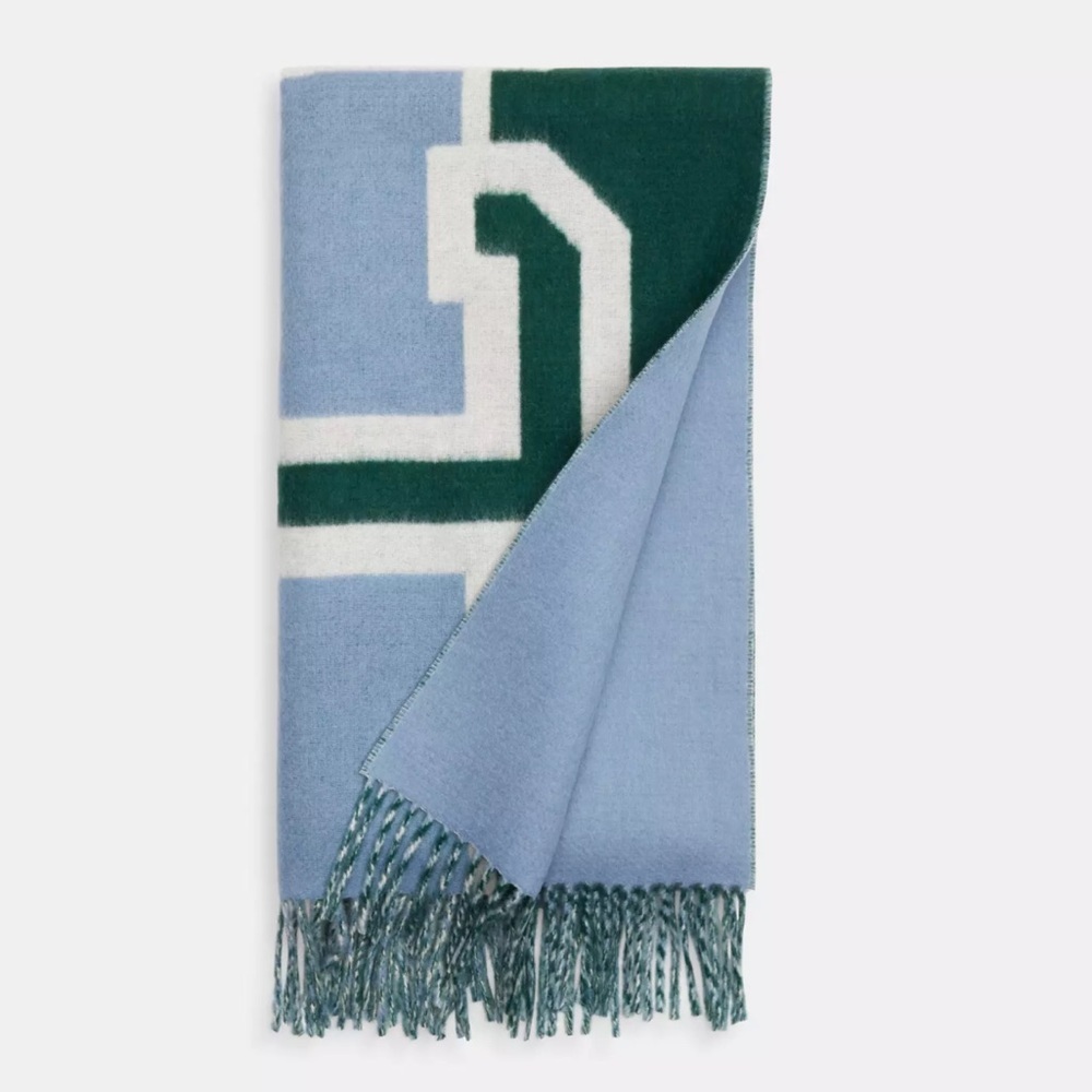 Coach Reversible Wool Scarf Oversized Colorblock Varsity Print Muffler Preppy - Picture 4 of 11